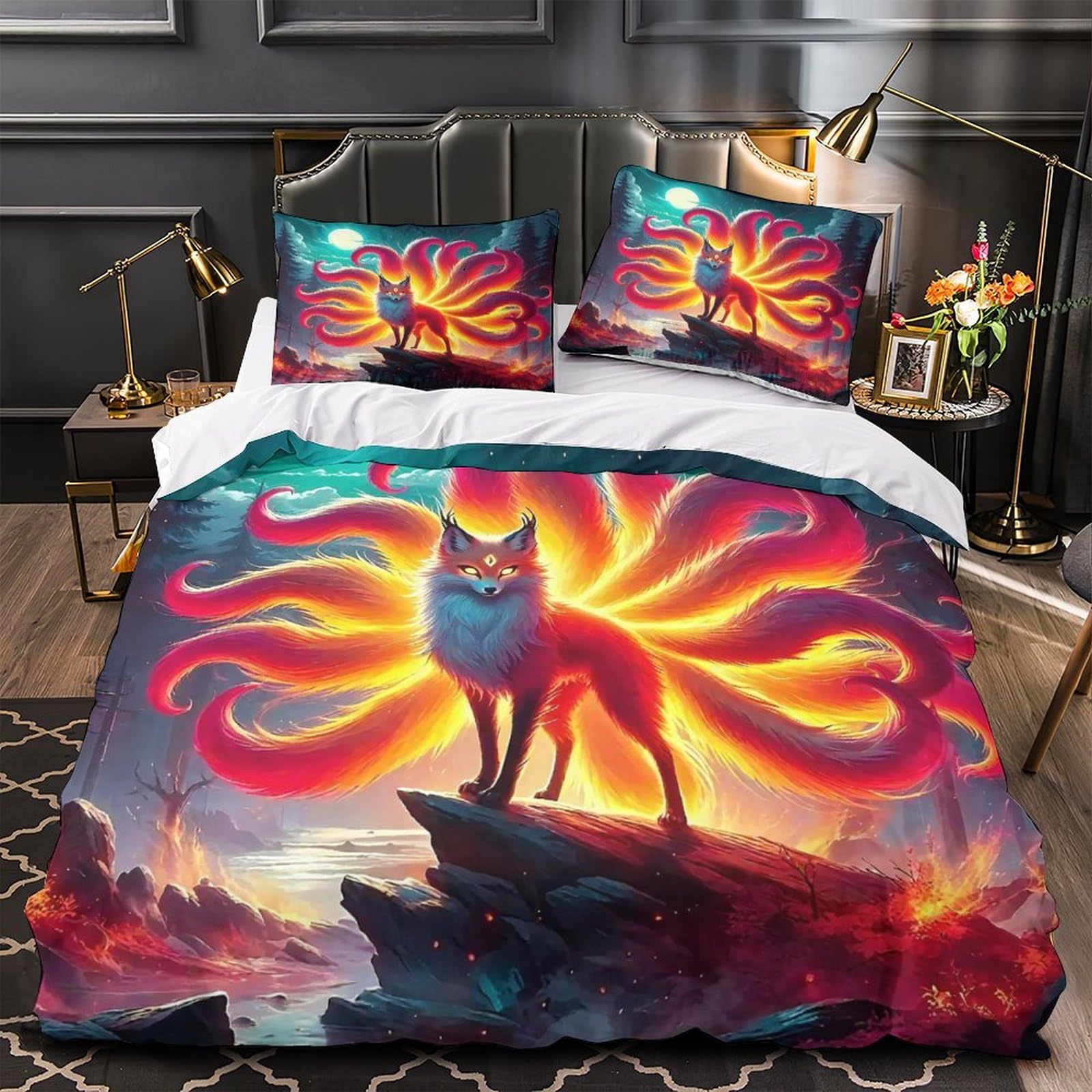 Housse de couette Fox à neuf queues en microfibre 220x240cm avec taie d'oreiller