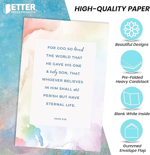 Miniatura 2 de Better Office Products Paquete de 50 tarjetas de felicitación cristianas inspiradoras con sobres, 6 versículos de la Biblia, 6 diseños, 4 x 6