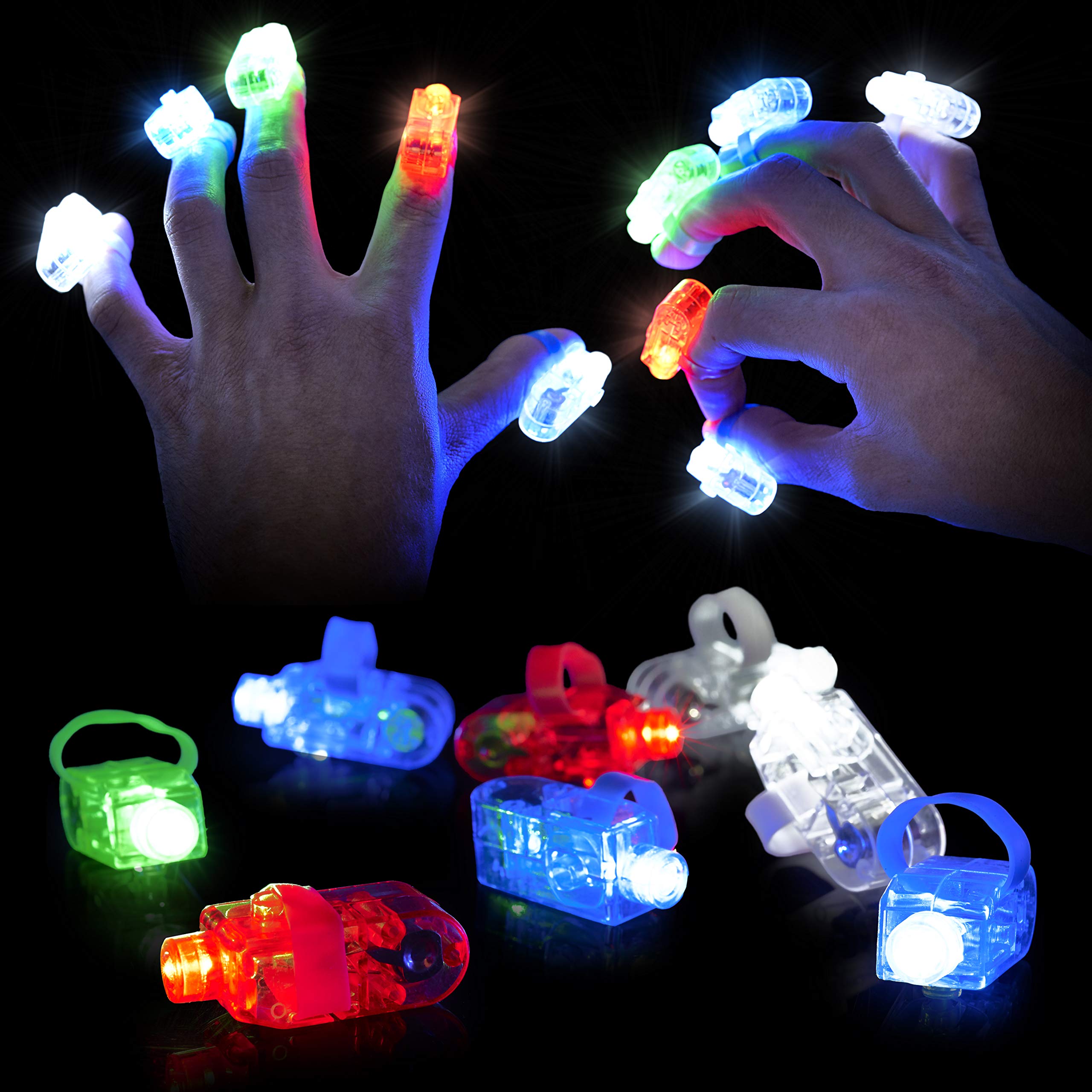 THE TWIDDLERS 100 Lumières de Doigt LED pour Garçons & Filles, 4 Couleurs (Dure Jusqu'à 8 Heures) - Anniversaires, Halloween, Ca