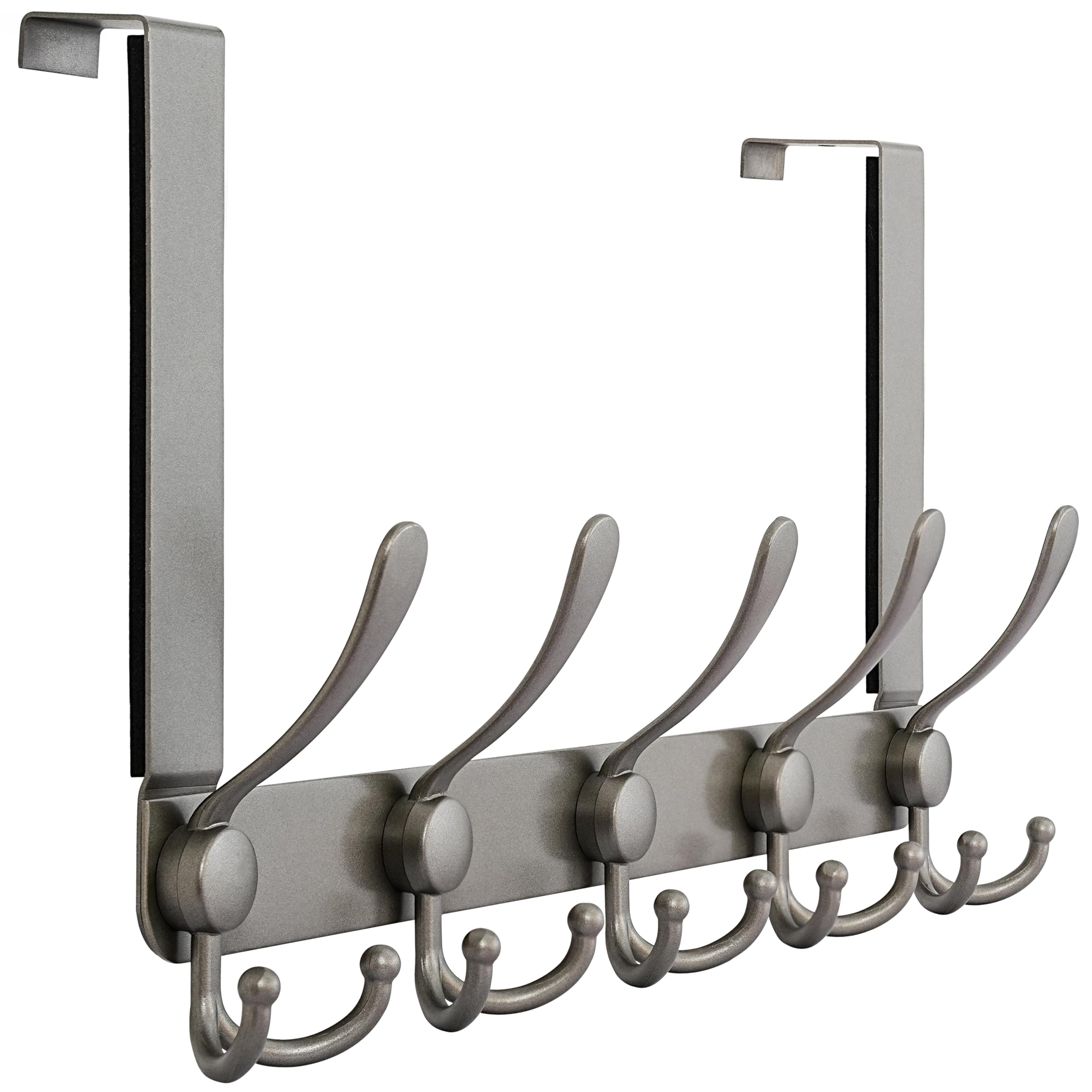 Dseap Over The Door Hook Hanger - Fits 35mm to 45mm Doors | 5 Tri Hooks Heavy Duty Towel/Coat Rack | Door Organizer for Clothes, Jackets, Hats, Towels, Grey