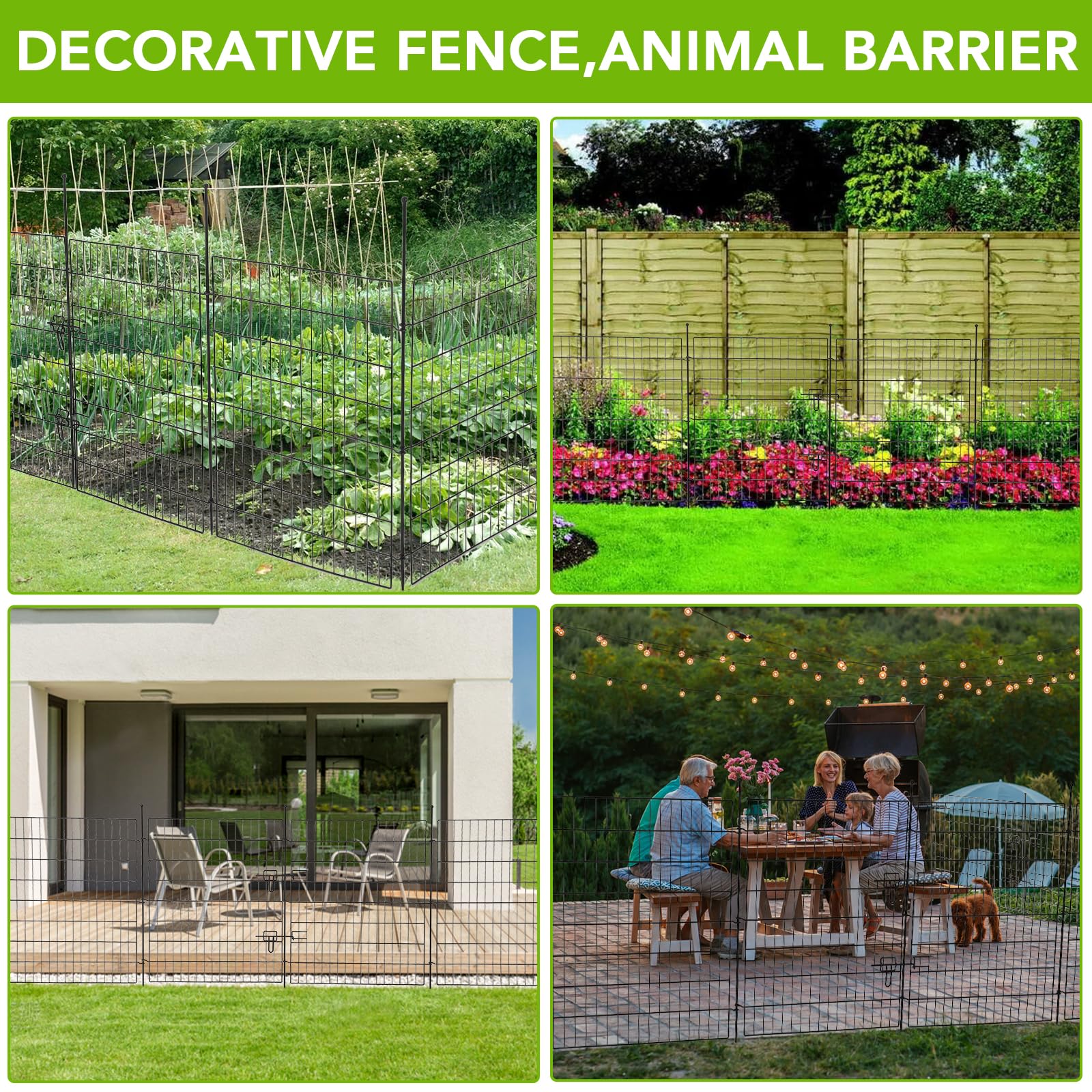 Set De 15 Vallas De Jardín Exterior, 81 cm x 74 cm Valla Decorativa De Metal Para Jardín (Longitud Total: 11 m), Para Exteriores, Para Perros y Animales, Para Patio, Parterres y Jardín.