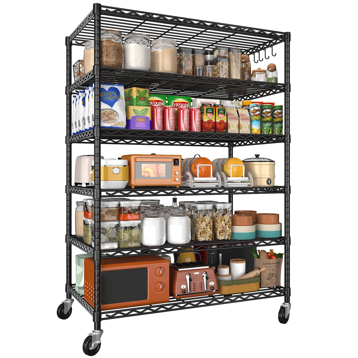 Storage Shelves 6 Tier Sturdy Metal Garage Shelving Unit with Wheels