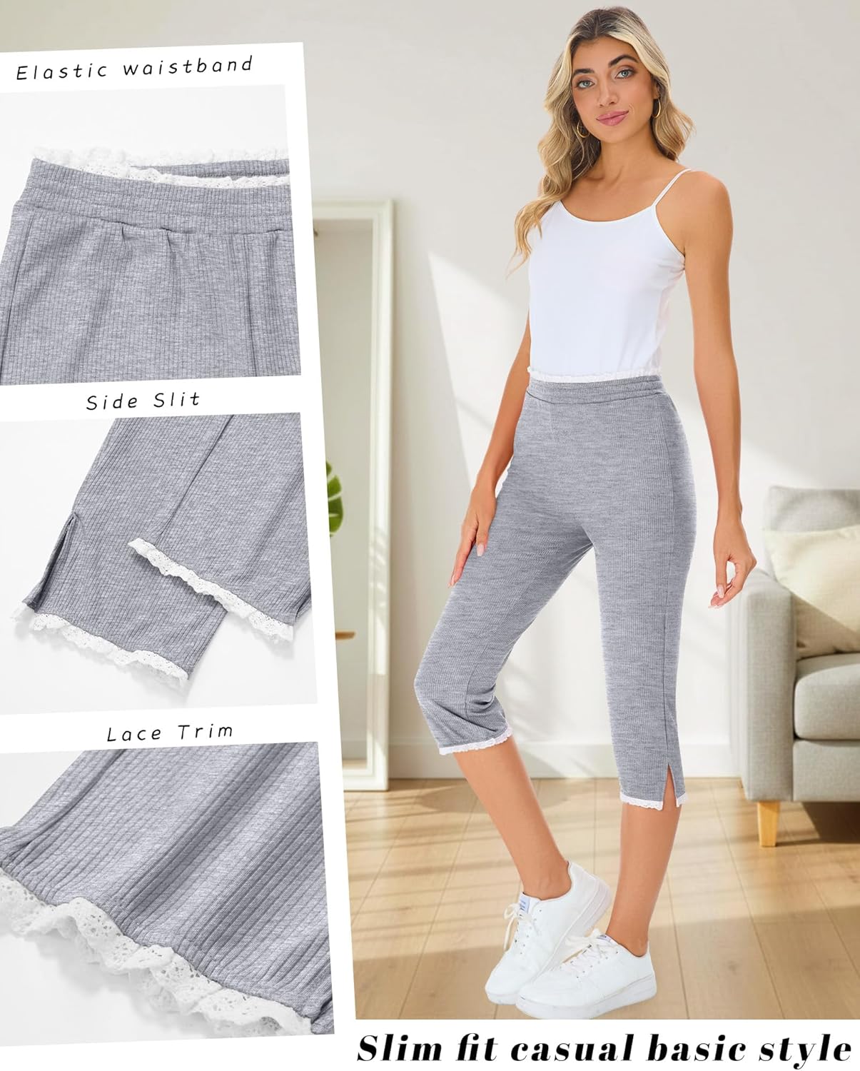 3 Pack Womens Cotton Capri Leggings Ribbed Slim Fit Capris Casual Basic Stretchy Workout Yoga Crop Pants