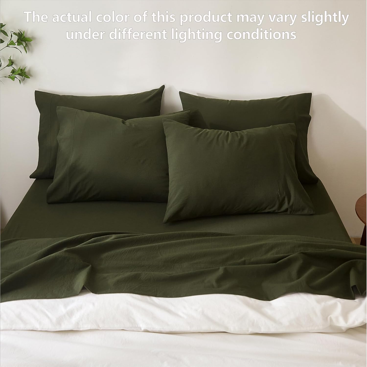 100% Cotton 6-Piece King Size 108" x 102" Bedding Set - Fitted Sheet, Flat Sheet & 4 Pillowcases with 17" Deep Pocket,Soft Breathable Bed Sheets for Cozy Sleep,Olive Green