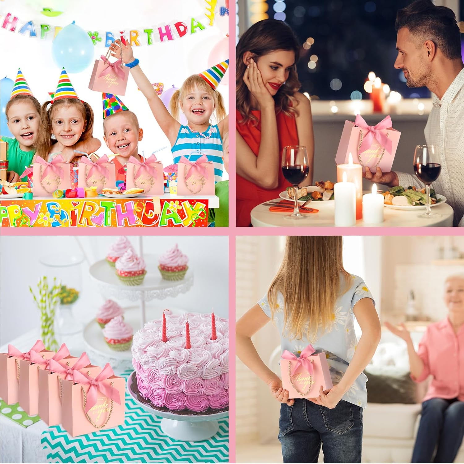 Colarr 60 Pcs Small Thank You Gift Bags Mini Party Favor Candy Bags with Handles and Bow Ribbon for Wedding Birthday Baby Shower Guest Valentines Day Party Supplies(Medium Pink Ribbon) - Image 4