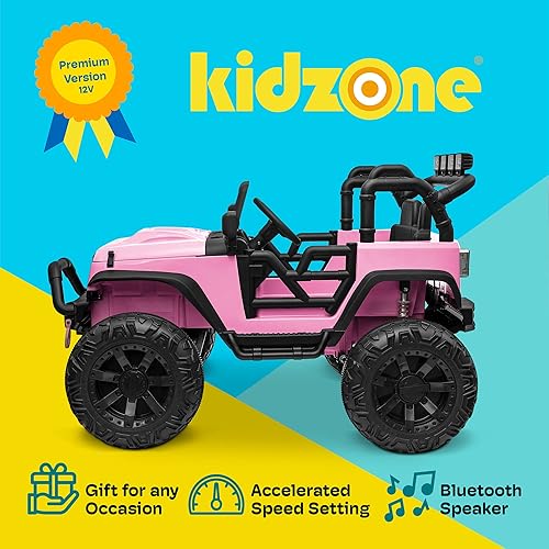 Miniatura 2 de Kidzone Camión de paseo de 12 V con batería de 2 plazas para niños, juguete eléctrico con control remoto para padres, cuatro ruedas, luces LED,