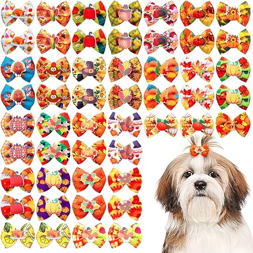 50 unidades25 pares de lazos para el pelo de perro de Acción de Gracias con banda de goma a granel para otoño, moño para cachorros, perros, gatos,