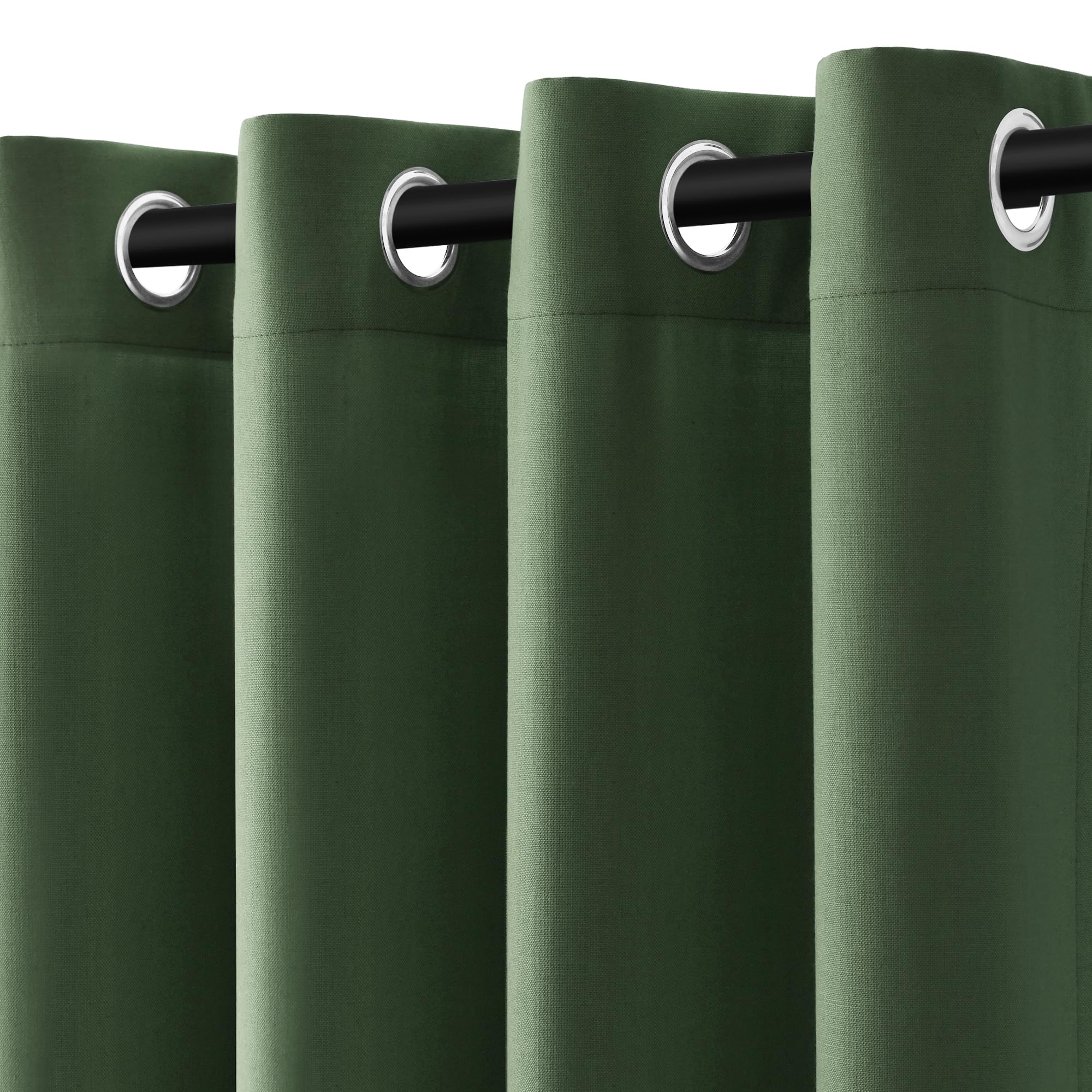 Nanspring Extra Long Olive Green Linen Curtains 120 Inches Long Grommet