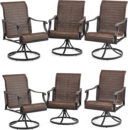 EROMMY Juego de 2 sillas giratorias de mimbre para patio, sillas de comedor resistentes al aire libre con respaldo alto de 23.5 pulgadas, asiento de