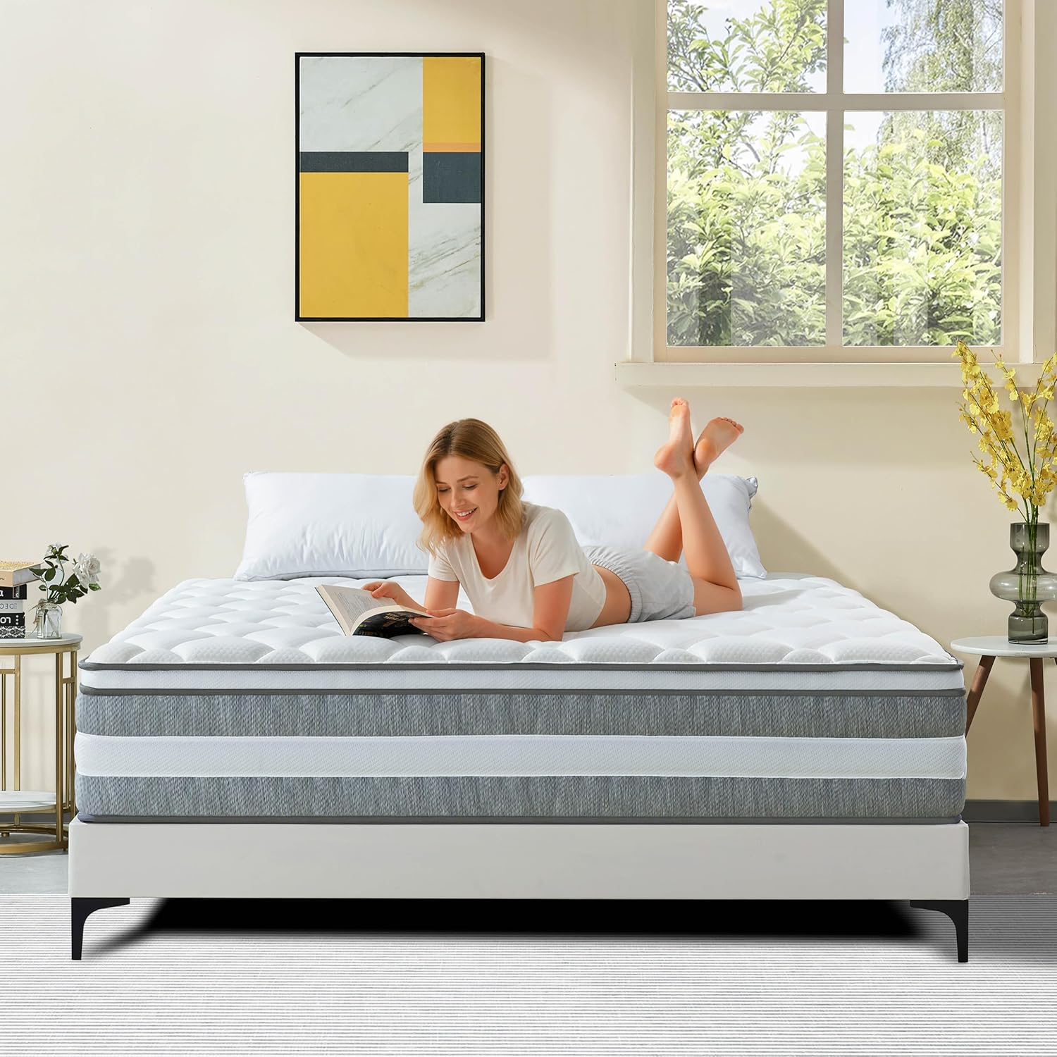 Queen Mattress, 12 Inch Queen Size Hybrid Mattress in a Box with Memory Foam and Individually Pocketed Spring, Motion Isolation, Pressure Relief, Medium Firmness, CertiPUR-US Certified