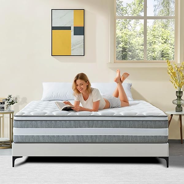 Queen Mattress, 12 Inch Queen Size Hybrid Mattress in a Box with Memory Foam and Individually Pocketed Spring, Motion Isolation, Pressure Relief, Medium Firmness, CertiPUR-US Certified