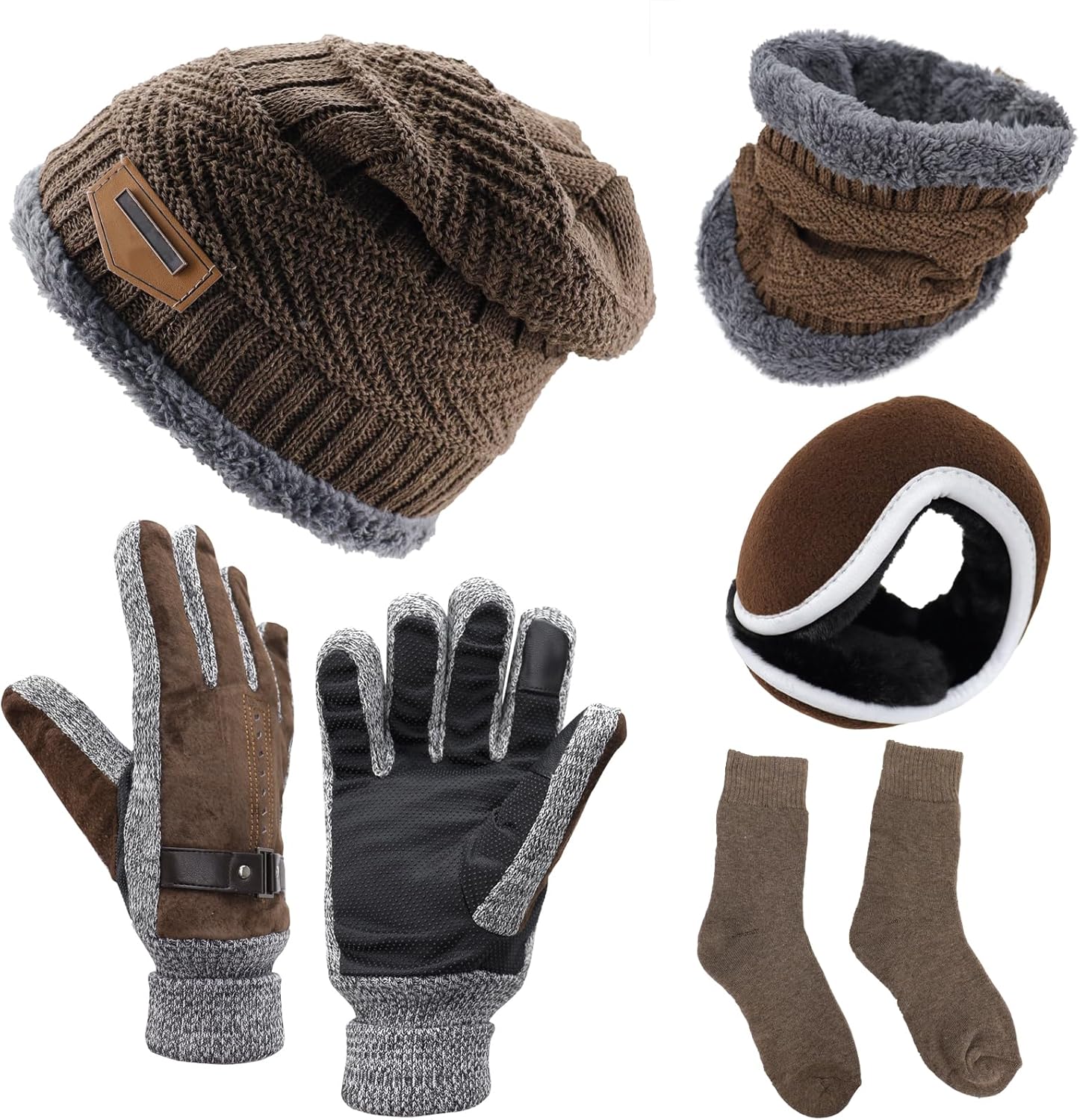 5 Pcs Winter Beanies Hat Gloves Knit Neck Warmer Scarf Ear Muffs Socks