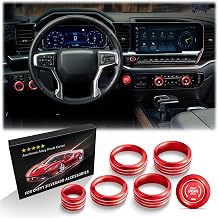 Polodunn for 2022-2025 2026 Chevy Silverado 1500 Accessories & 2024-2025 Chevrolet Silverado 2500HD/3500HD, 7pcs Aluminum Alloy Knob Cover Trim Kit Red - Push Start, AC, Volume, Headlight & Mode