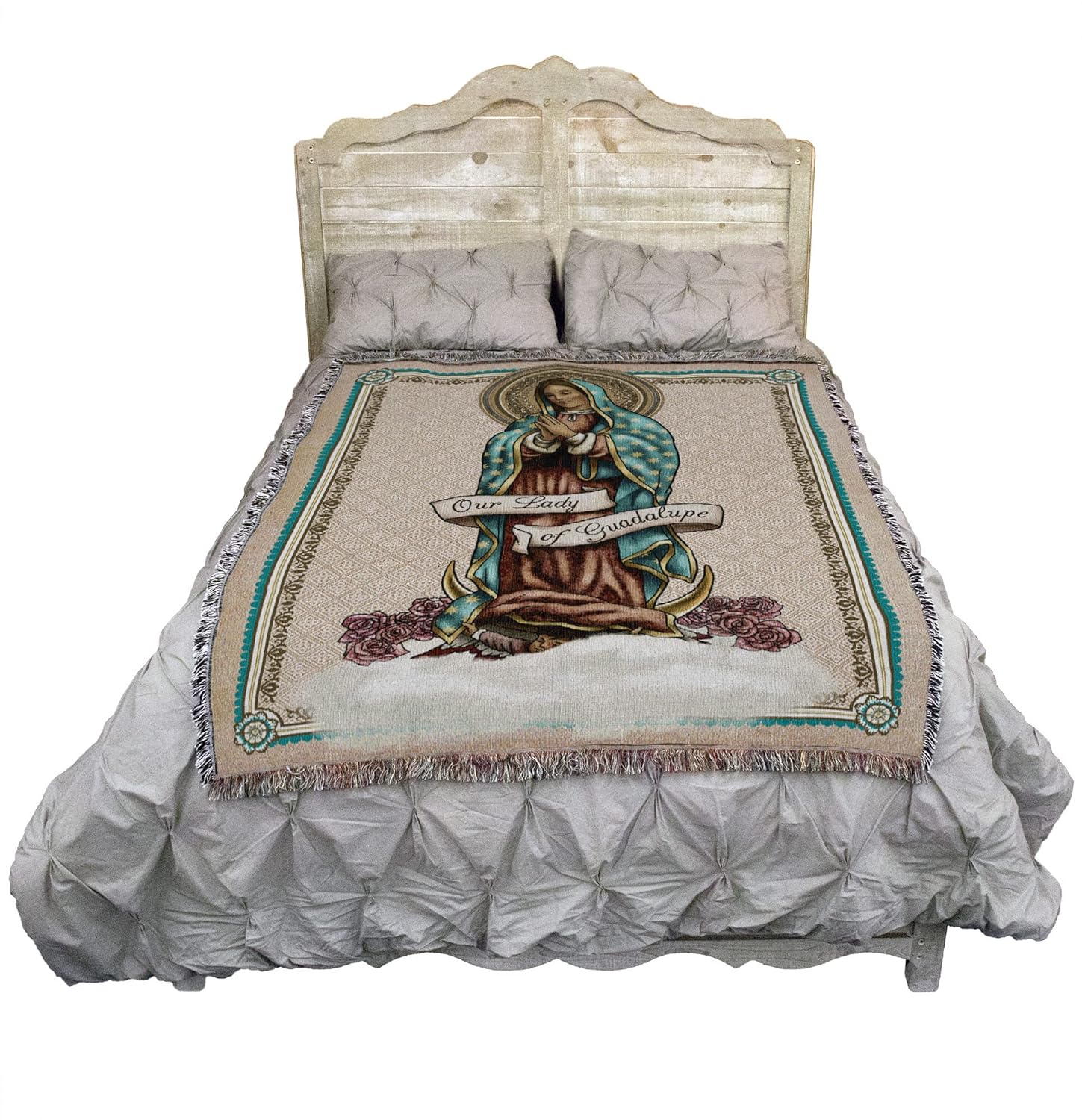 Pure Country Weavers Our Lady of Guadalupe Blanket - Nuestra Señora de Guadalupe - Catholic Mexicans Mexico - Religious Gift Tapestry Throw Woven from Cotton - Made in the USA (72x54)