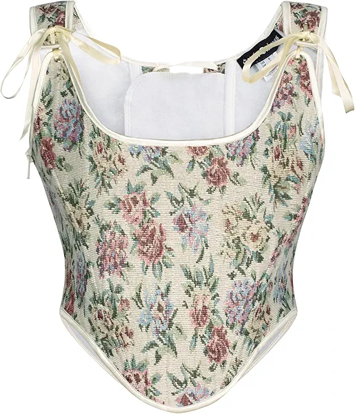 Scarlet Darkness Womens Renaissance Corset Lace Up Floral Corset Top Victorian Bond Bustier Bodice Pink Floral Size 12
