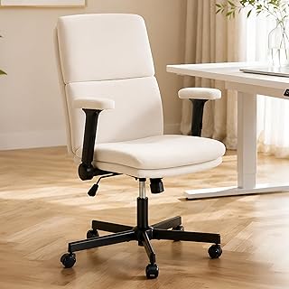Fizzin Beige Ergonomischer Bürostuhl Schreibtischstuhl mit Hochklappbare Armlehne, Doppellagiger Hohe Rückenlehne, Höhenverstellbar & Wippfunktion Bürochefsessel