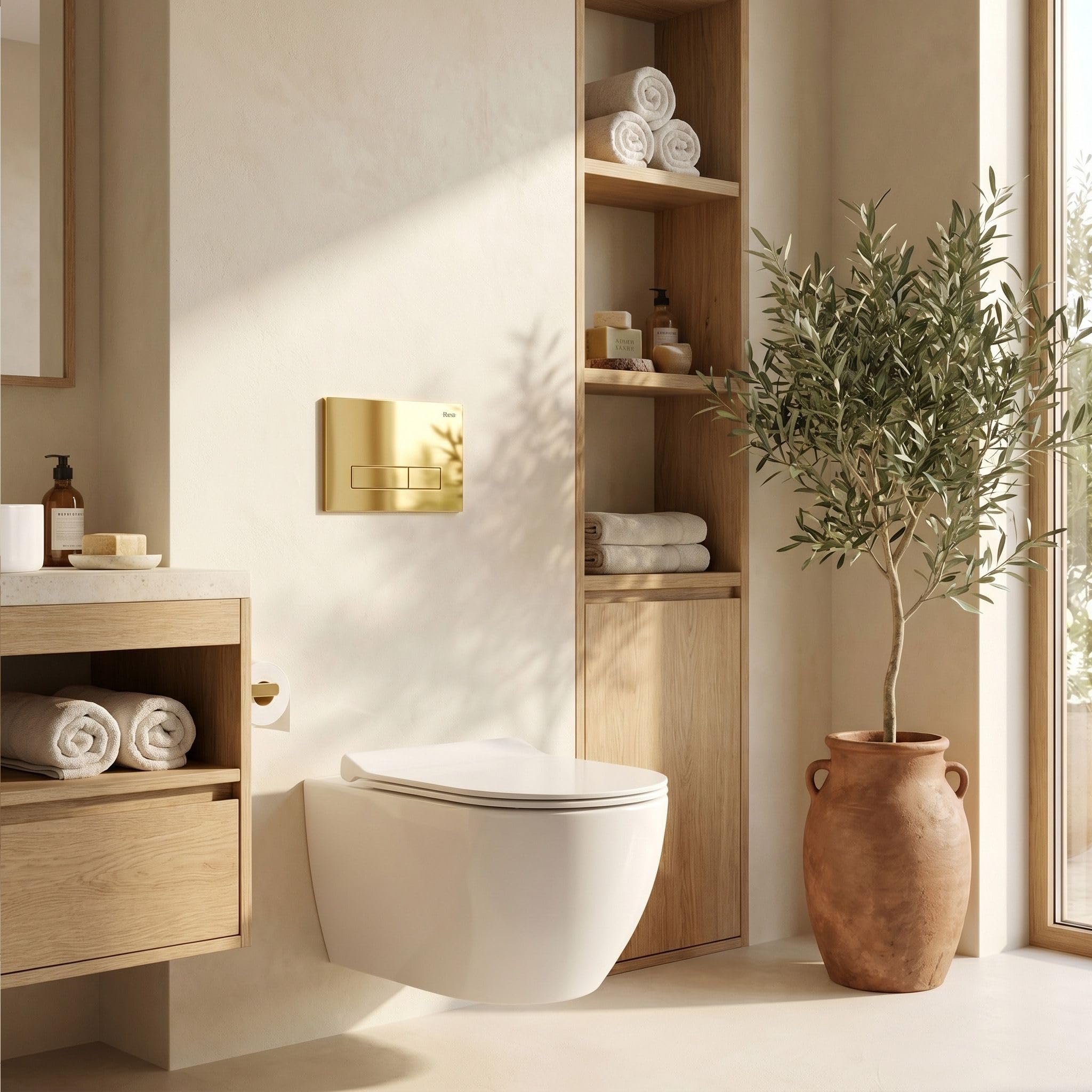 Rea - Stelaż Zestaw Podtynkowy Slim 024n Do Mis Wc Z Przyciskiem Hd Złoty - 22x35,2x106,2 cm