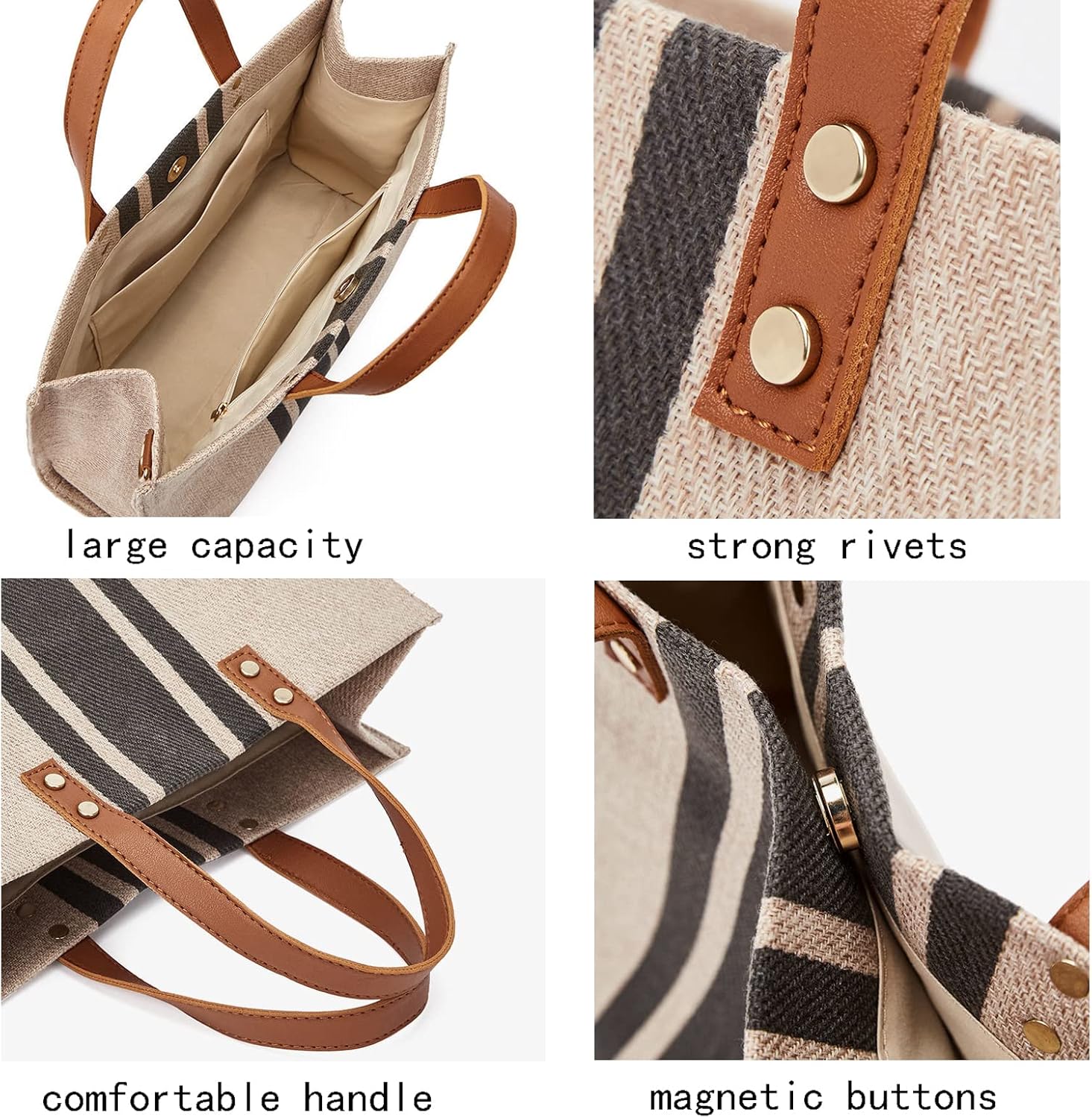 WeGang Canvas Tote bag, Women’s Crossbody Shoulder Bag, Large Woven Handbag, Straw Tote Hand Bags Casual Bag Foldaway Style for Shopping Working Travel Beach - Image 6