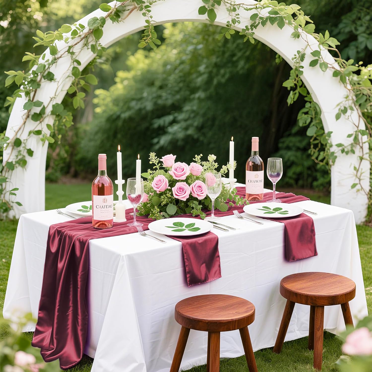 Bailarina 120 Pack Burgundy Satin Napkins,17x17 Inches Wedding Napkins Square Soft Silky Table Napkins Bulk Decorative Elegant Cloth Napkin for Party Decoration, Banquet,Wedding,Graduation