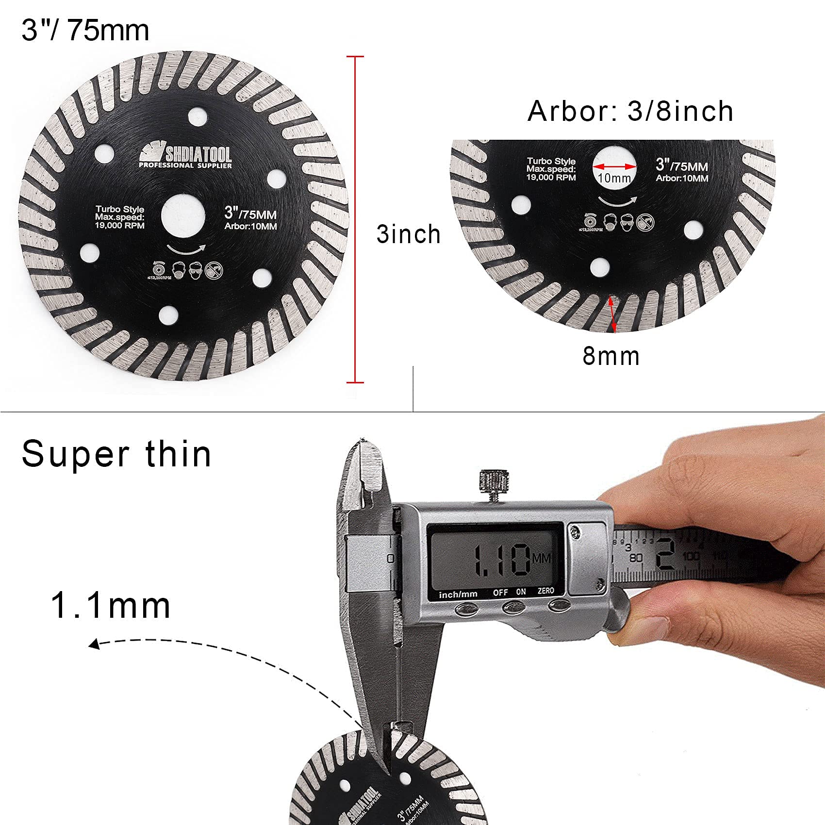 SHDIATOOL 2-Pack Tile Diamond Saw Blades - 3 Inch For Ceramic & Porcelain Dry Cutting