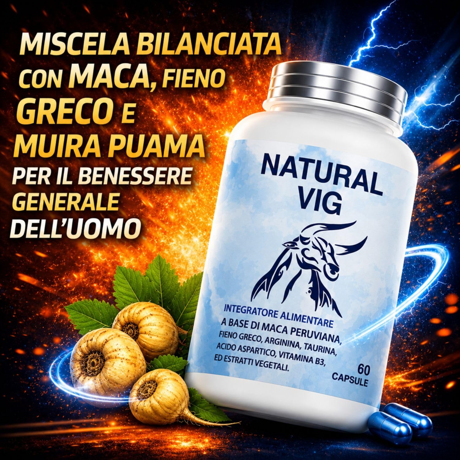 Integratore Vigore Maca Arginina, Uomo Integratore Fieno greco – Supporto a Energia, Vitalità e Tono Fisico Maschile, tono e Benessere – Formula Naturale