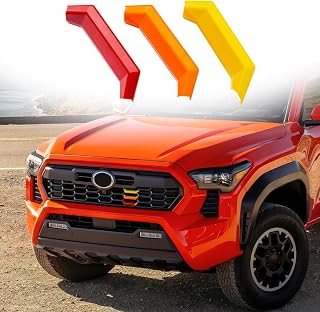 Upgrade Grille Decor Badge Emblem Compatible with 2024 2025 2026 Toyota Tacoma Accessories TRD Off-Road, TRD PreRunner, TRD Sport Tri-Color Front Grille Insert Trims (Yellow/Orange/Red)