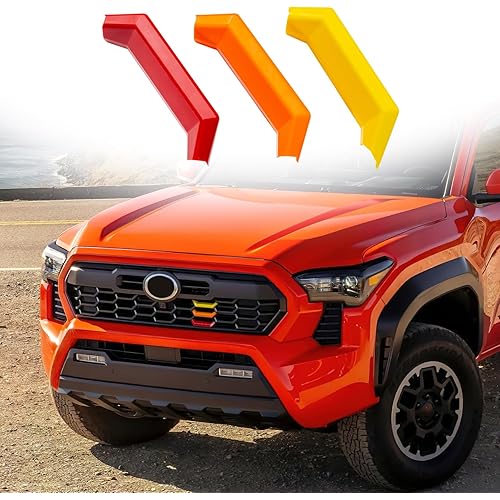 Upgrade Grille Decor Badge Emblem for 2024 2025 Toyota Tacoma Accessories TRD Off-Road, TRD PreRunner, TRD Sport Tri-Color Front Grille Insert Trims (Yellow/Orange/Red)