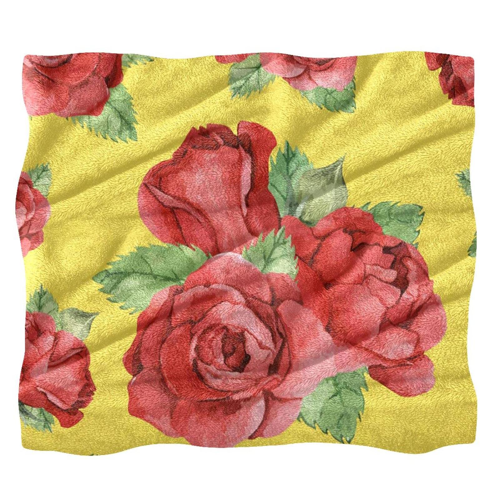 Couverture moelleuse pour lit de garçon et fille motif fleur rose
