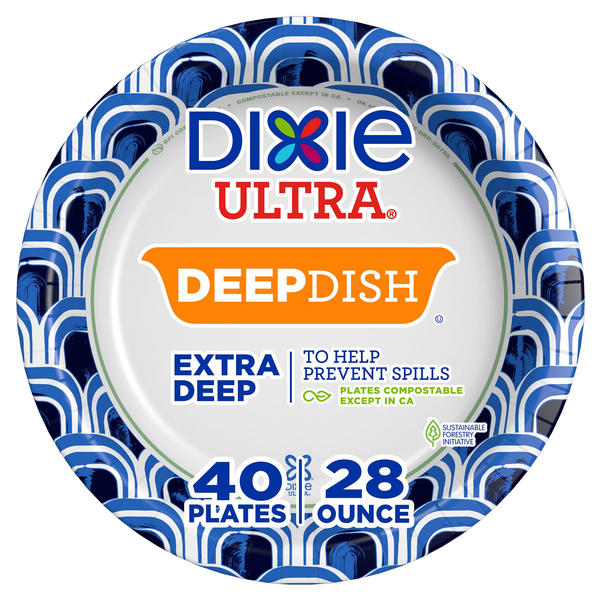 Dixie Ultra, Deep Dish Paper Plates, 28 Oz, 40 Count, Heavy Duty, Microwave-Safe, Soak-Proof, Cut Resistant, Disposable Plates For Heavy, Messy Meals