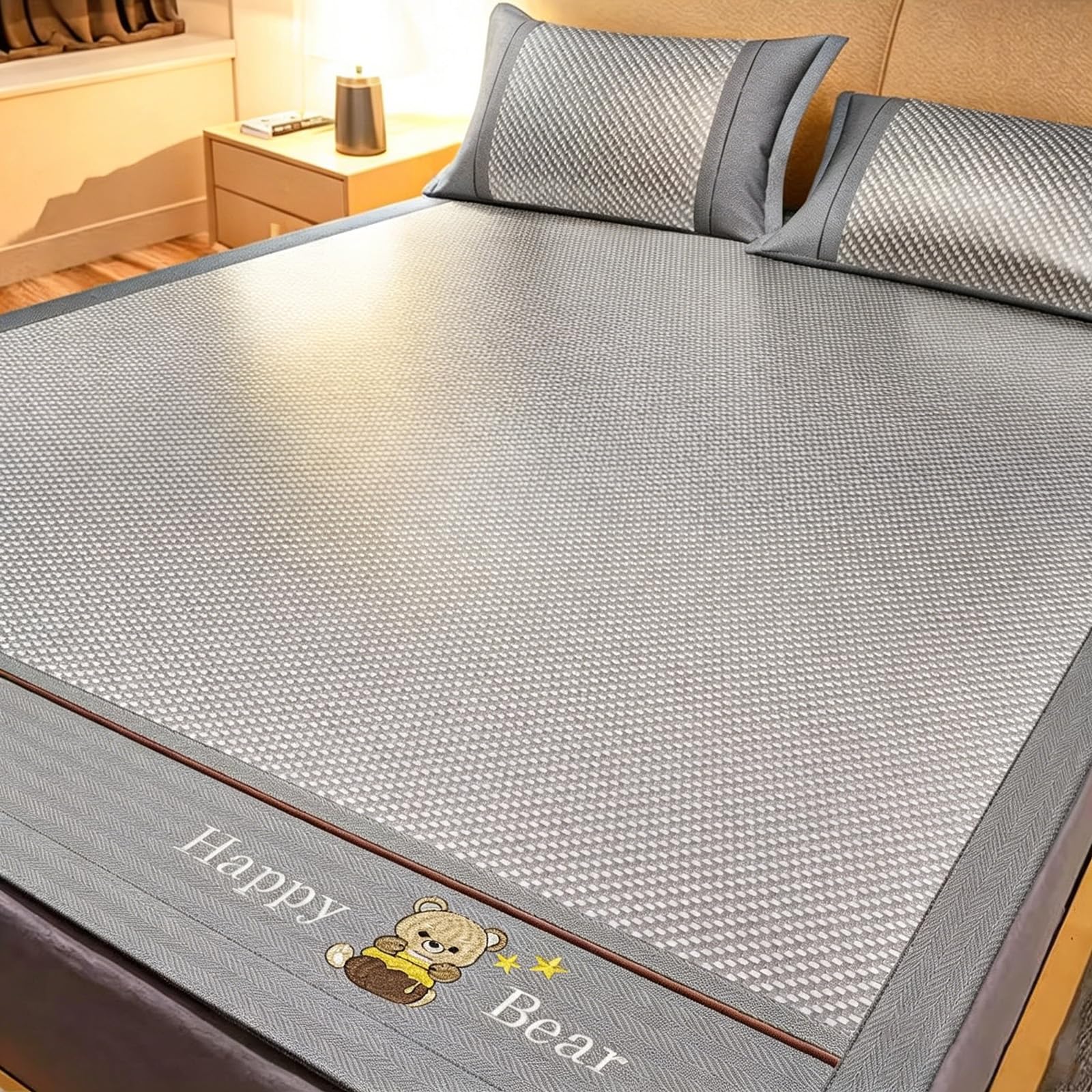 FCHZJCZYT Rattan Cooling Mat, Foldable Double Sided Rattan Cooling Mat, Easy Care Breathable Cooling Bed for Home School Dormitory,GrayB,150 * 200cm/59 * 79"