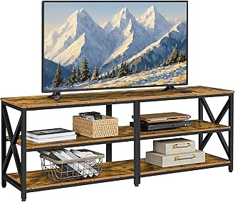 Yaheetech TV Stand for TVs Up to 70 Inches, Entertainment Center with 3-Tier Wooden Storage Shelves TV Console for Living Room, Rustic Brown