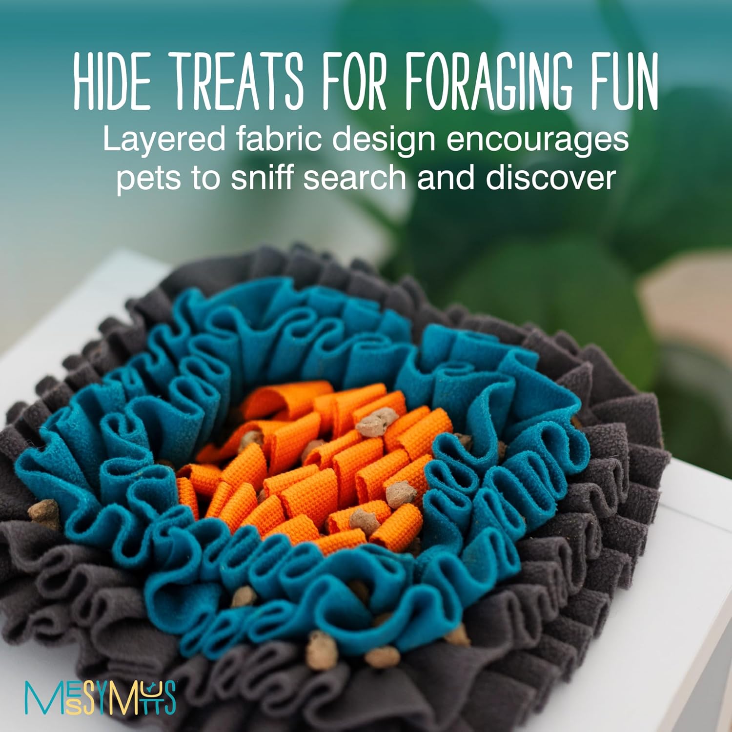 Messy Mutts Square Forage Mat with Suction Cups on Back for Stability | 11” x 11” Snuffle Mat Puzzle for Dogs | Stimulating Sniffing Interactive Puzzle for Dogs