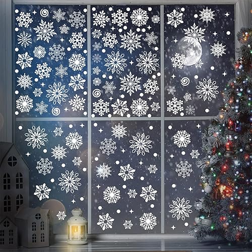 Outus 570 calcomanías de copo de nieve para ventana, calcomanías de copo de nieve de Navidad, decoraciones para fiestas temáticas de Navidad,
