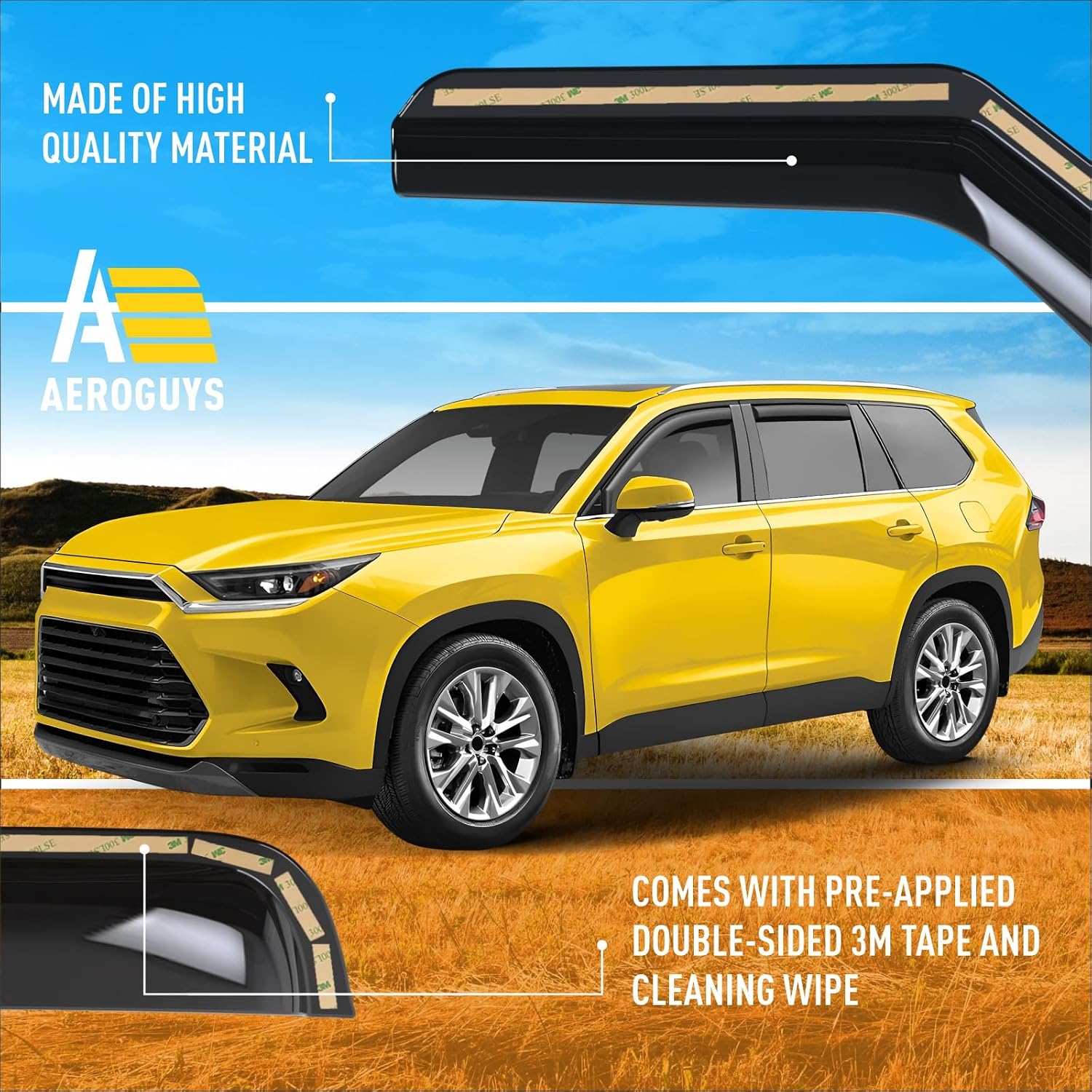 Extra Durable Window Deflectors in-Channel Window Visors Rain Guards Fit for Toyota Grand Highlander 2024-2026, Sun Visors, Wind Vent for Shades, Exterior Car Accessories - 4pcs. AG0691