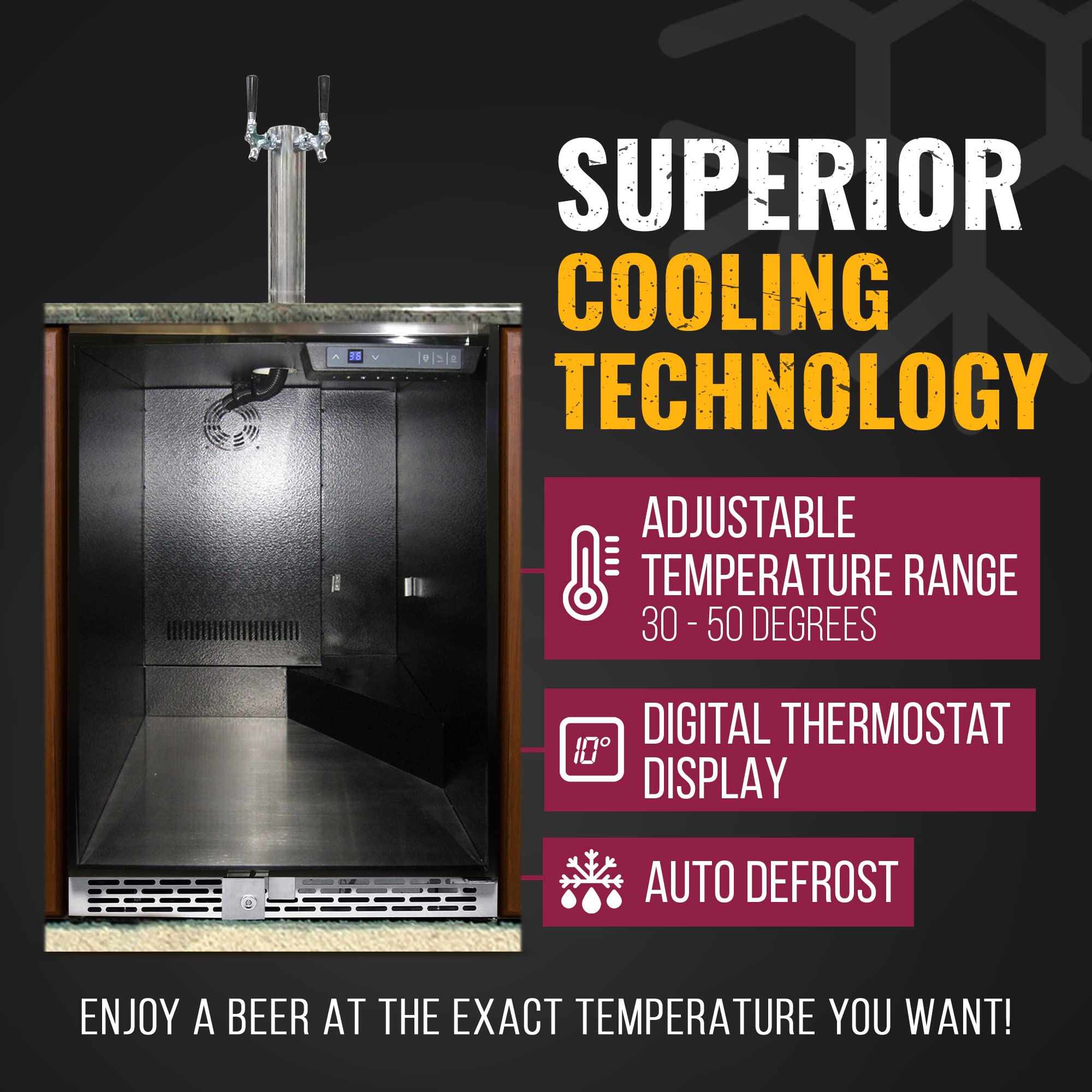 Beer Meister - Beer Kegerator, Draft Beer Dispenser For Home Bar, Beer, Wine, & Bar Soda Dispenser System, Dual Tower w/Black Stainless Door, Built-in Premium Series, 24.88 x 23.88 x 34.38 inches on Fridge.com