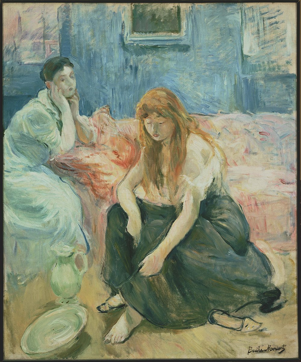 Berthe Morisot Two Girls, cuadro decorativo mediano en acabado mate y marco marrón