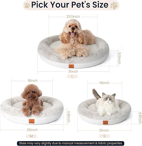 Miniatura 7 de Cama para mascotas con forma de dona de espuma viscoelástica, cojín y relleno impermeables, piel de felpa antienredos, cremallera YKK, diseño fácil