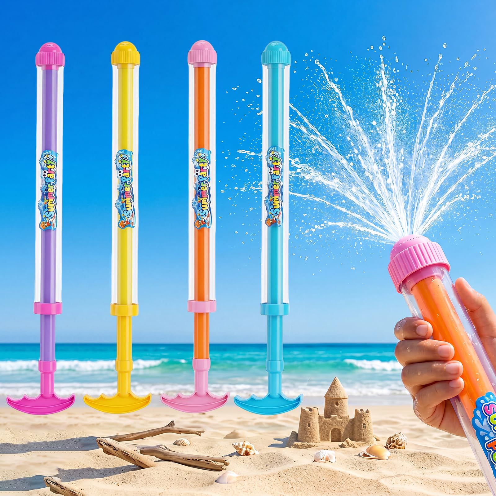 Zouwel 4Pack Firework Water Gun, 2026 Pull-Out Design Water Blaster, Creative Fireworks Spray Effect, Water Guns for Summer Pool Beach Party Outdoor Favors