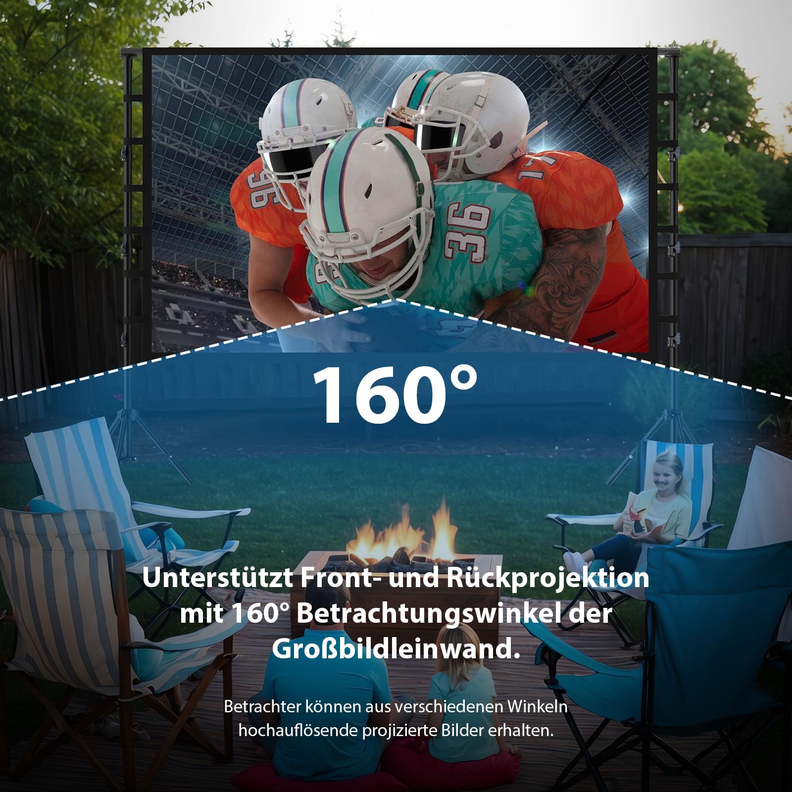 Beamer Leinwand mit Stativ 180 Zoll - LEORFI Große Projektionsleinwand Ständer Outdoor Tragbar mit Tragetasche, Indoor HD 16:9 Front Rück,Höhenverstellbar, für Camping und Heimkino