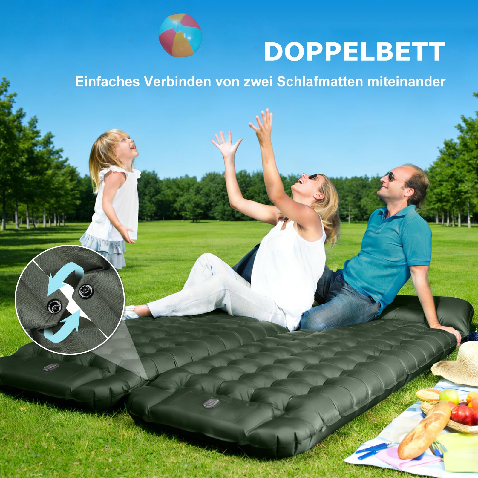 Isomatte Ultraleicht,Luftmatratze Camping,Aufblasbar Matratze mit Fuß pumpe,Tragbar Air Mattress bis Zu 300kg mit kissen,Kompakte und Leichte Schlafmatte für Wandern,Strand,Zelt und Hiking-9cm hoch