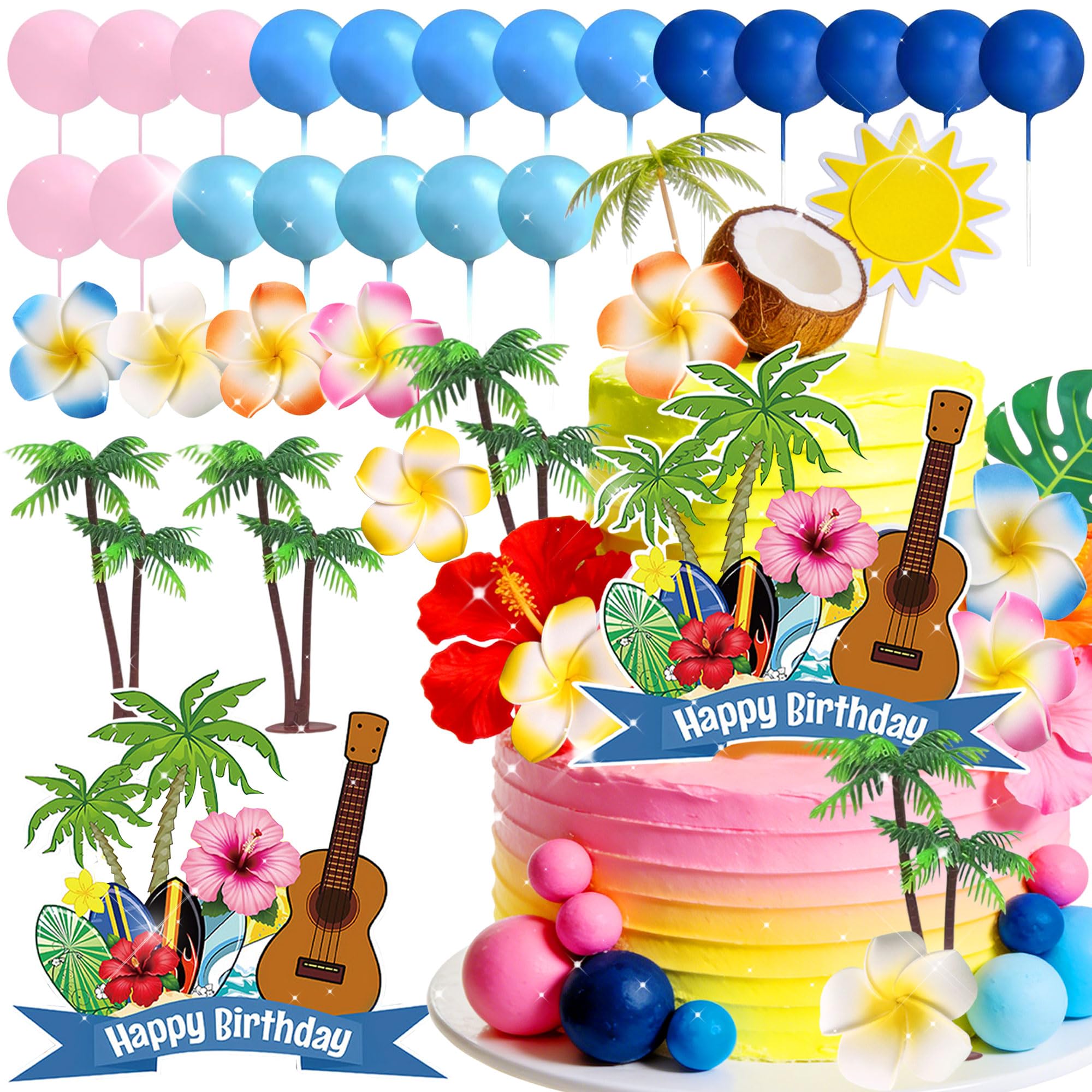 Hawaiian Luau Aloha Birthday Cake Decor for Baby Shower Bridal Shower Birthday Wedding Party Supplies Favors