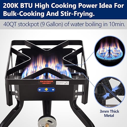Miniatura 6 de ARC 200,000BTU - Quemador de propano para cocinar al aire libre, con patas extraíbles, ideal para woks, sartenes y ollas