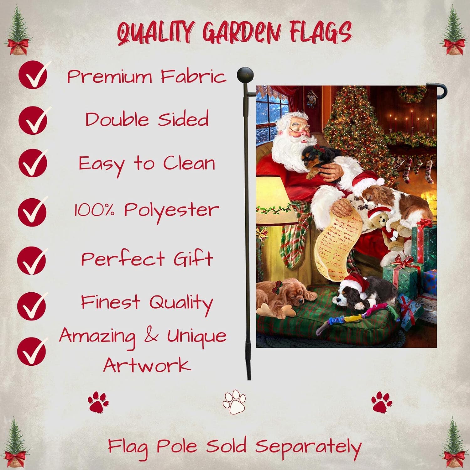 Doggie of the Day Cavalier King Charles Spaniel Dogs Garden Flags - Christmas Santa Sleeping - Double Sided - Yard Porch Lawn Spring Decorative Gift - Home Decor 12 1/2"w x 18"h
