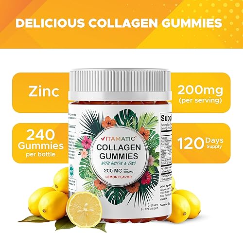 Miniatura 4 de Vitamatic Gomitas de colágeno hidrolizado con vitamina C, zinc y biotina, 200 mg - Apoyo para la piel saludable - 240 gomitas