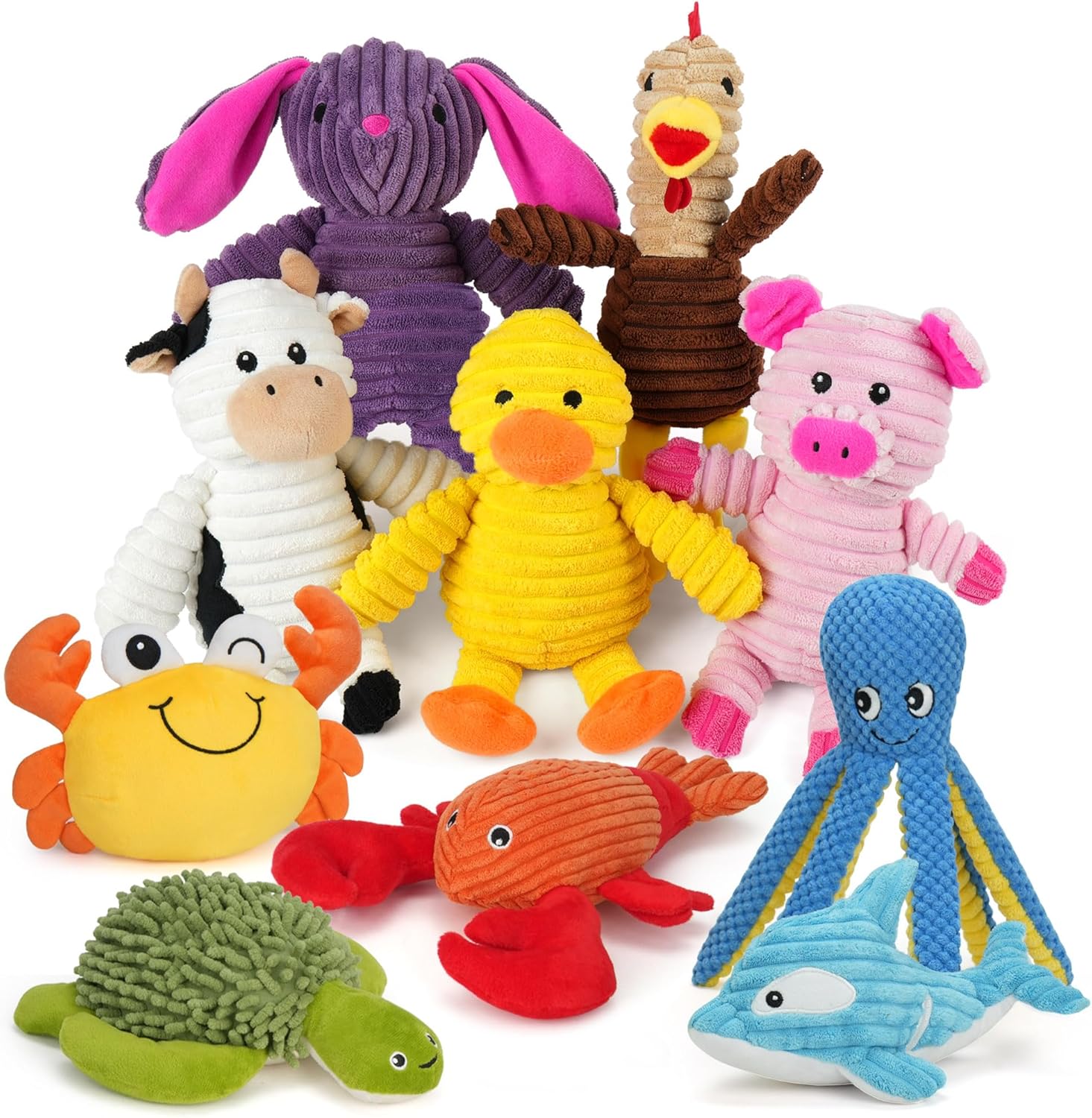 Prime Pets Dog Toys, Plush Dog Squeaky Toys, Assortment Value Bundle Animal Pet Toy for Small Medium Large Dogs