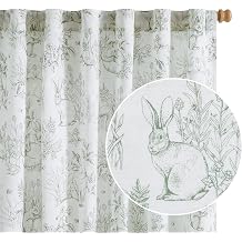 jinchan Linen Nursery Curtains 84 inch Long Woodland Wildlife Sage Green Print Drapes for Kids Room Light Filtering French Country Farmhouse Curtains with Bunny and Forest Design Set of 2 Panels