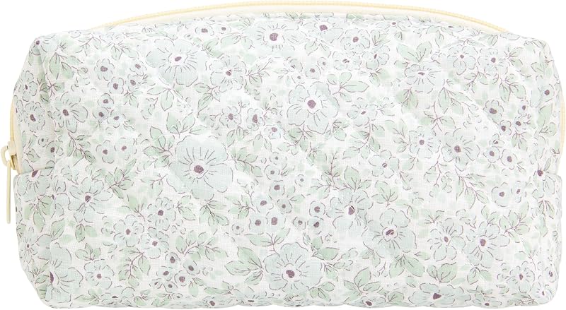 PAZIMIIK Necessaire de Maquiagem Matelassê com Zíper, Floral Verde, A42