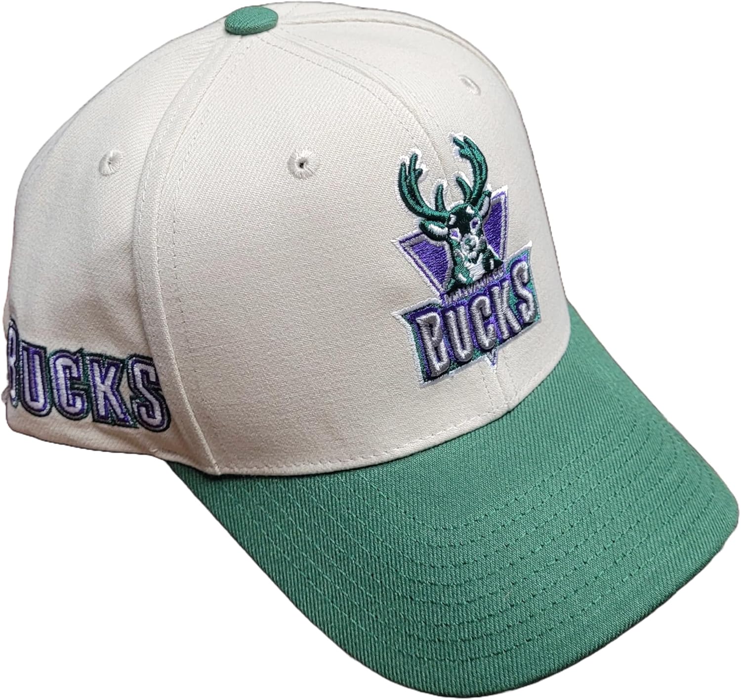 Mitchell & Ness Milwaukee Bucks NBA Game On Pro Precurved Snapback Hat Cap - Off White/Green