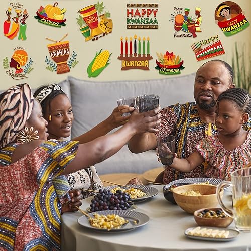 Miniatura 5 de Eaasty 60 piezas de tablero de anuncios de Kwanzaa para el aula, recortes de papel Kwanzaa Happy Kwanzaa para decoración de papel Kwanzaa para
