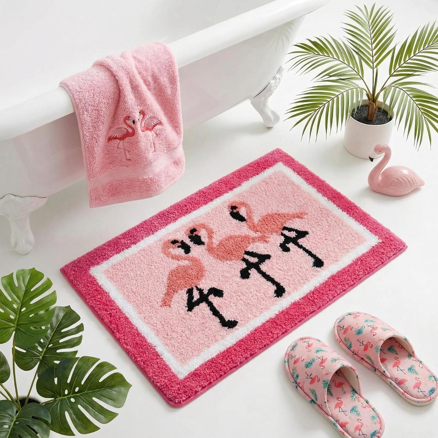 Boao Cherry Bath Mat Blossom Pink Flower Tufted Bathroom Rug Non Slip Soft Absorbent Tufted Cute Cherry Bathroom Accessories Decor for Bedroom Kitchen Floor Tub Shower Sink, 24 x 16 Inches